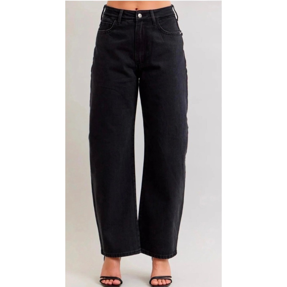 Judy Blue Marlow Arc Leg Black High Rise Barrel Jeans Size 5/27 Wide Leg